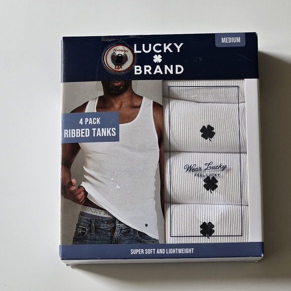Lucky Brand Other - Lucky Brand White Ribbed Tank Tops 4-Pack | Clover Leaf Logo | Classic Essential
